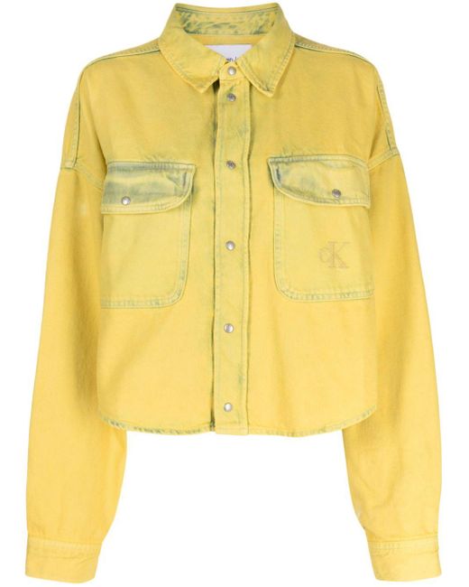 Calvin Klein Yellow Logo-embroidered Washed Denim Shirt