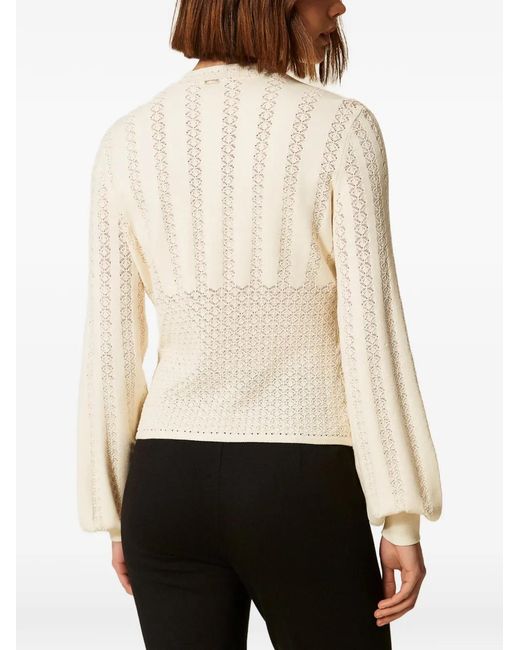 Twinset White Crew Neck Punched Knit Jumper