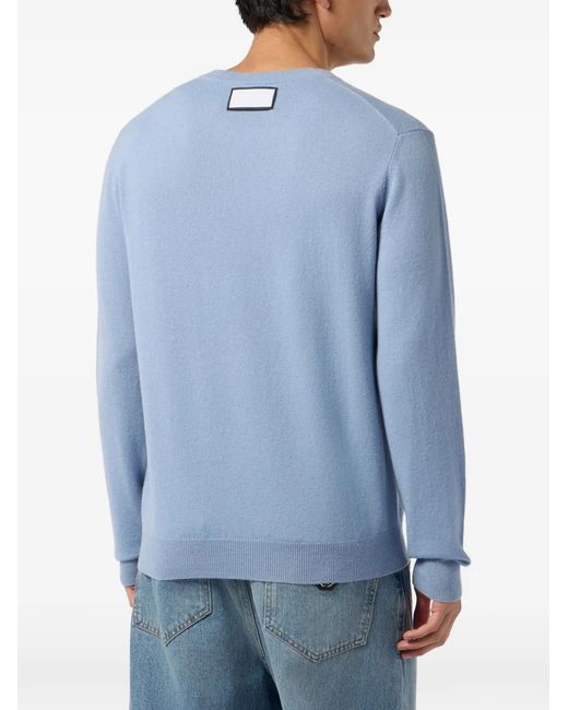 Philipp Plein Blue Jacquard Hexagon Roundneck Knitwear for men