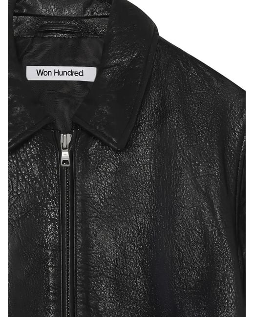 Won Hundred Black Collared Leather Jacket for men