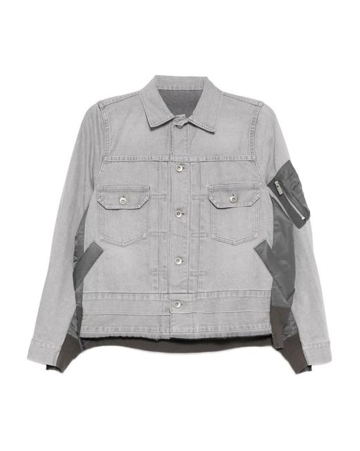 Sacai Gray Twill-Patch Denim Jacket