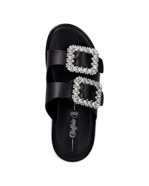 Buffalo Black Noa Ari Glam Crystal-Buckle Platform Slides