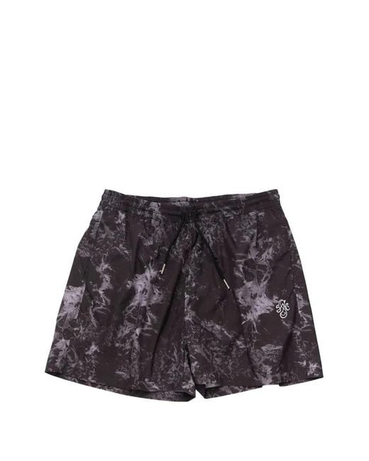 Stockholm Surfboard Club Black Embroidered Swim Shorts for men