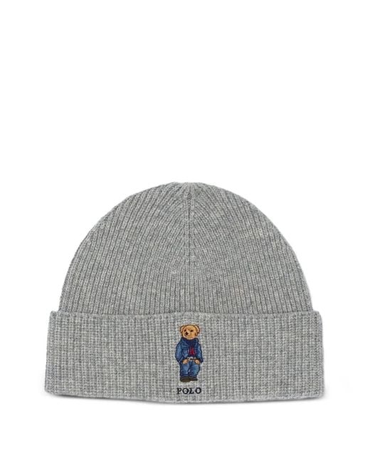 Polo Ralph Lauren Gray Bear Beanie Hat for men