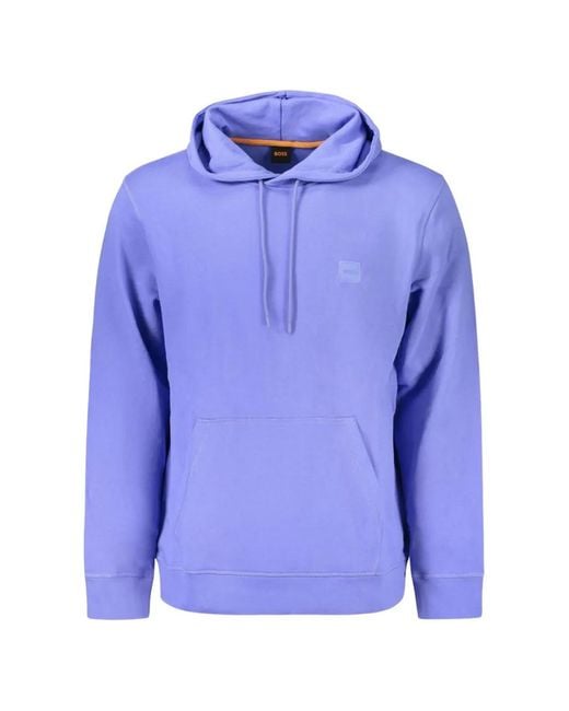 Boss Blue Logo-Patch Cotton Hoodie for men
