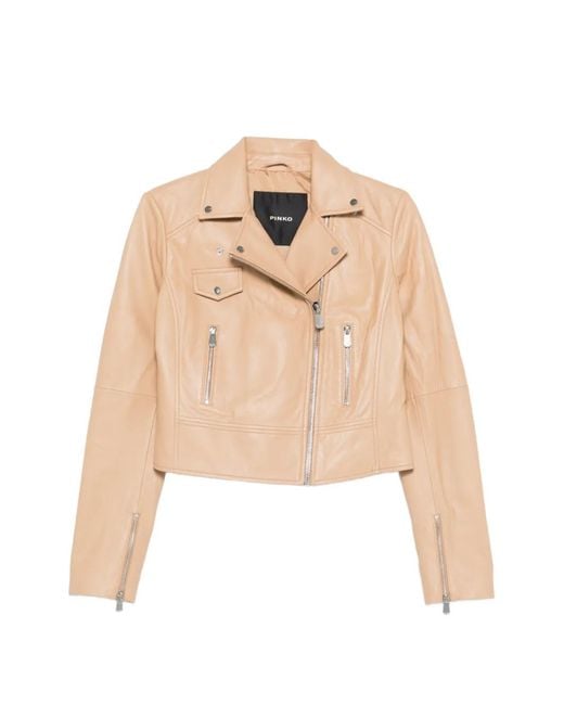 Pinko Natural Veste New Sensible En Cuir À Fermeture Zippée