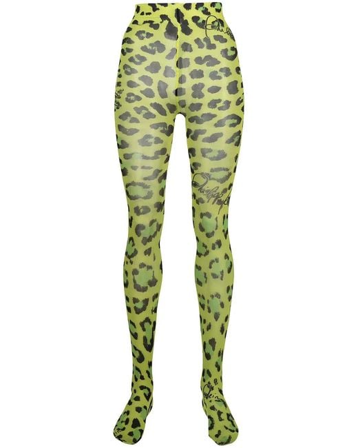 Philipp Plein Green Leopard Print Tights