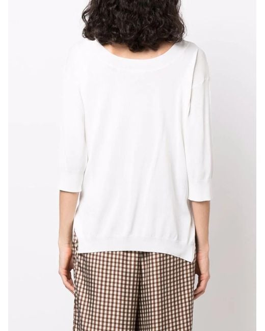 Malo White Fine-Knit Short-Sleeve Top