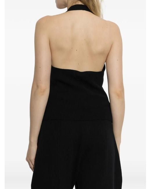 Lisa Yang Black Immy Halterneck Button-Up Top