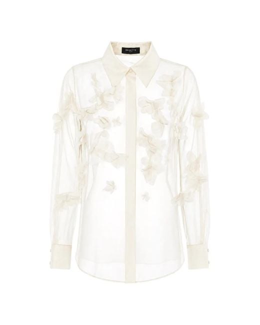 Nenette White Frosty Floral-Appliqué Sheer Shirt
