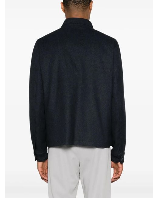 Herno Blue Felted Button-Up Shirt Jacket for men