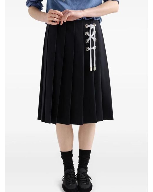 Prada Black Pleated Gabardine Midi Skirt