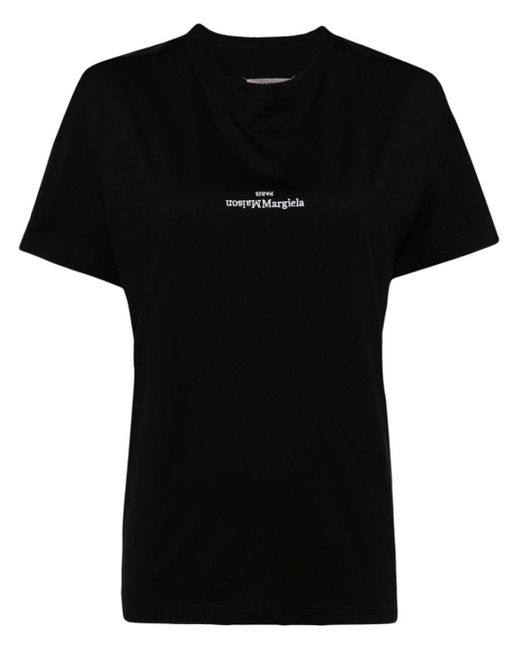 Maison Margiela Black Logo-embroidered Cotton T-shirt