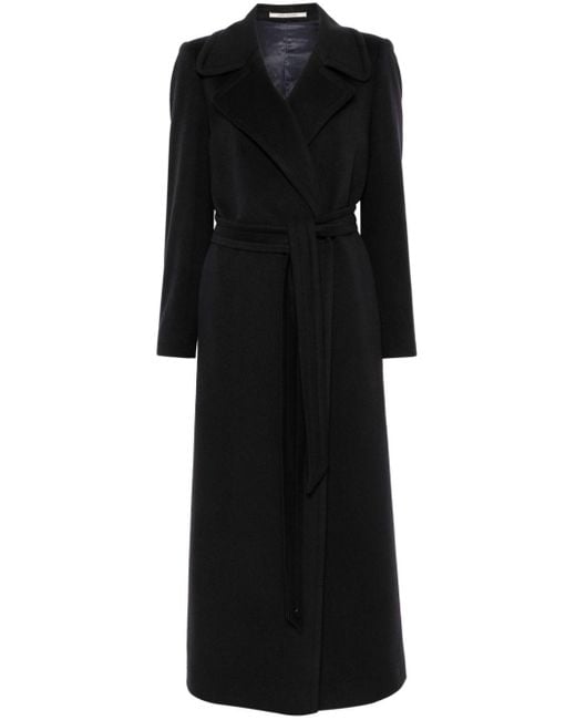 Tagliatore Black Cashmere-Blend Belted Notched-Lapel Coat