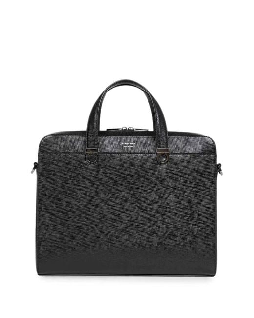 Ferragamo Black Gancini Grained Briefcase for men