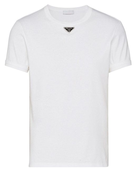 T-shirt girocollo bianca in cotone di Prada in White da Uomo