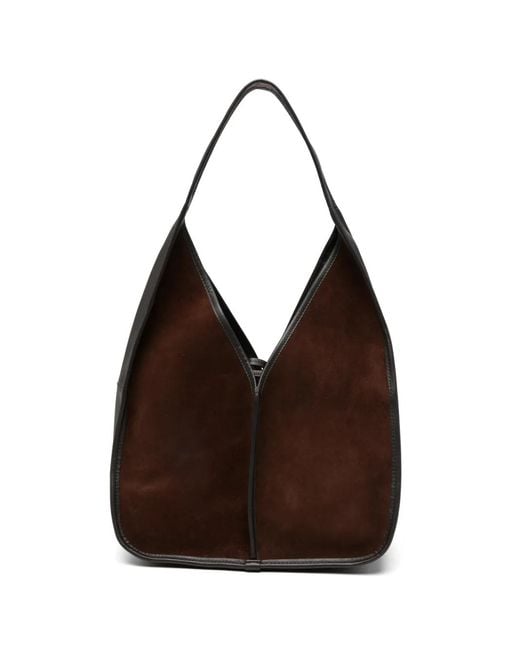 Hereu Brown Calella Suede-Panel Shoulder Bag