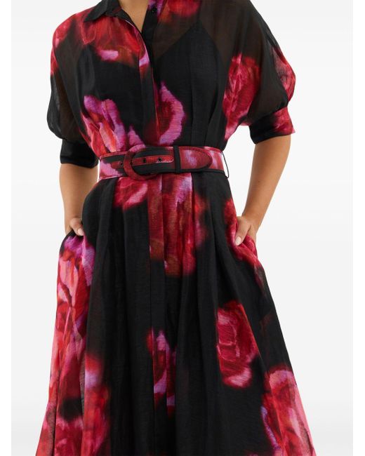 Rebecca Vallance Red Rosina Floral-print Midi Dress