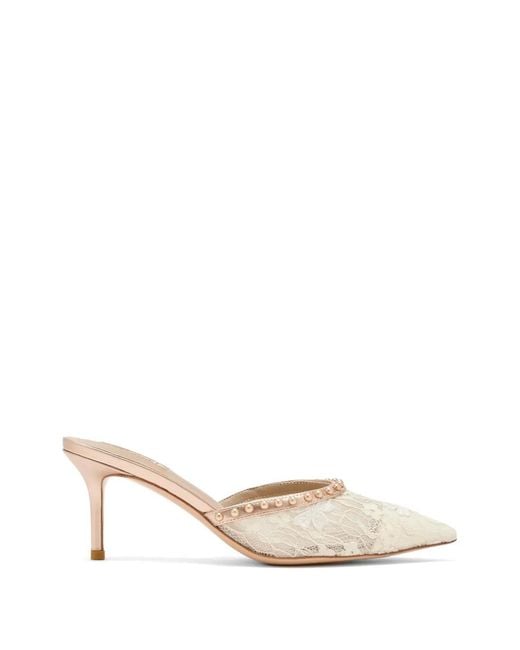 Nicoli Natural Lace Pointed-Toe Mules