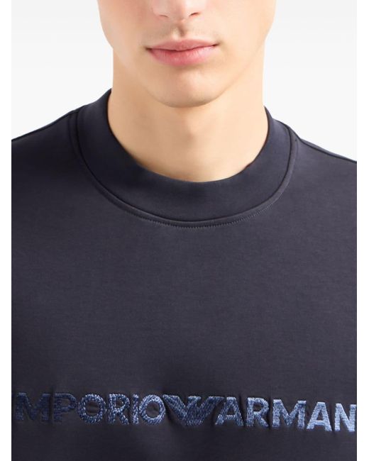 Emporio Armani Blue Logo-embroidered Crew-neck Sweatshirt for men