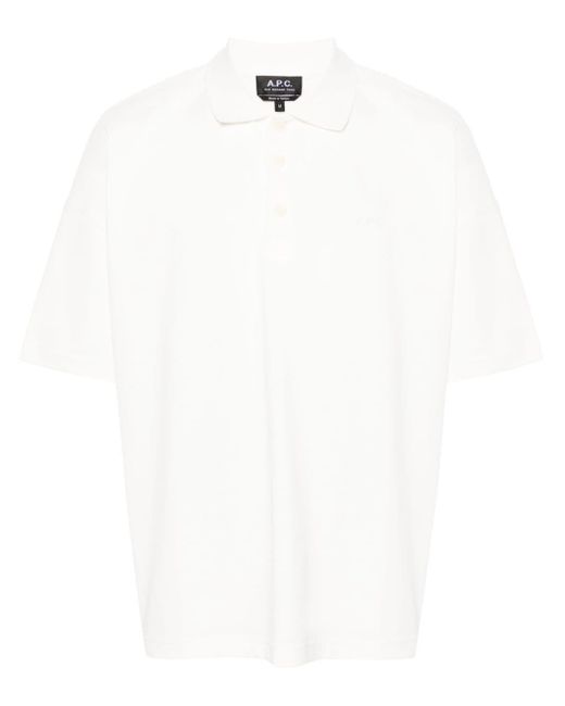 A.P.C. White Logo-embroidered Cotton Polo Shirt for men