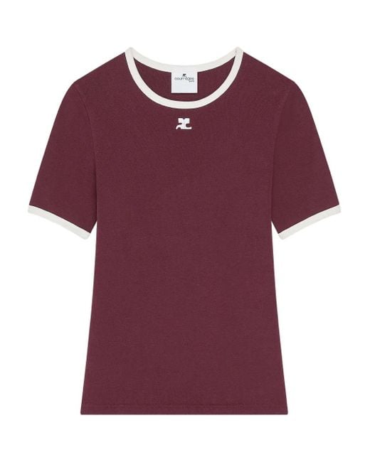 Courreges Katoenen T-Shirt Met Contrasterende Afwerking in het Purple