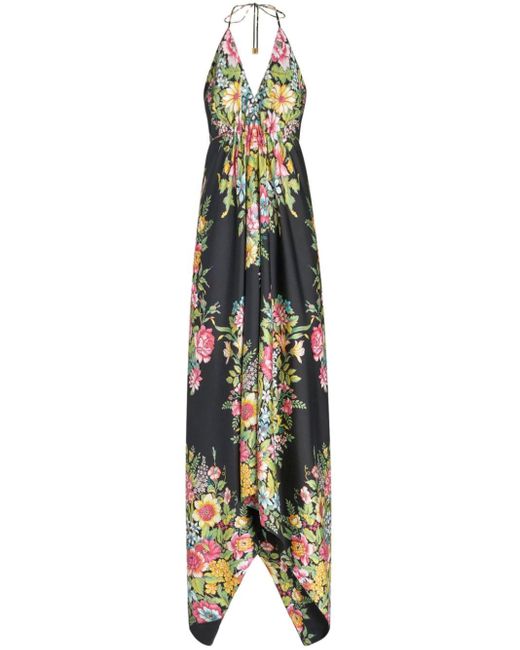 Etro Metallic Floral Silk Maxi Dress