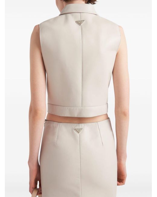 Prada White Triangle-logo Leather Pencil Skirt