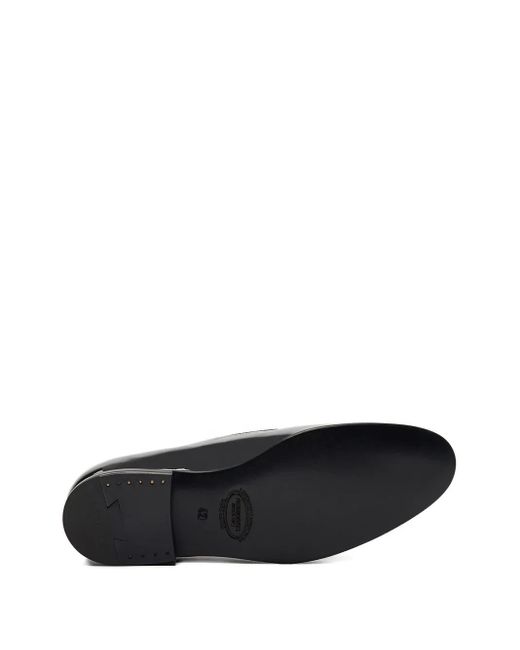 Scarosso Black Leather Almond-Toe Stacked-Heel Slippers for men