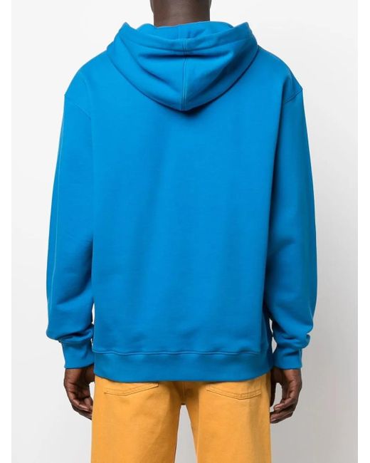 Moschino Blue Graphic Print Drawstring Hoodie for men