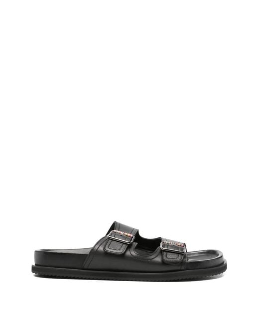 Paul Smith Black Logo-Stripes Buckle-Strap Sandals for men
