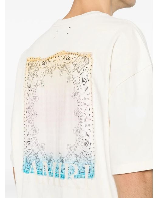 Amiri White Bandana-Patch Distressed T-Shirt for men