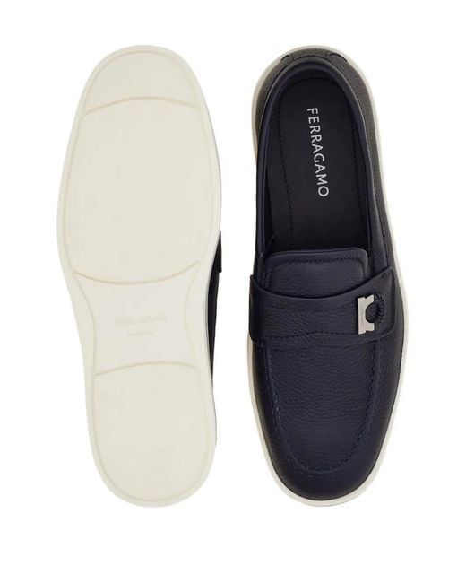 Ferragamo Blue Boat Shoe Loafers With Gancini Ornament for men