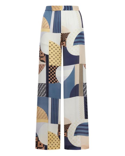 Fendi Blue Weite Hose mit geometrischem Print