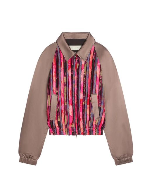 Dries Van Noten Gestreept Bomberjack in het Red voor heren