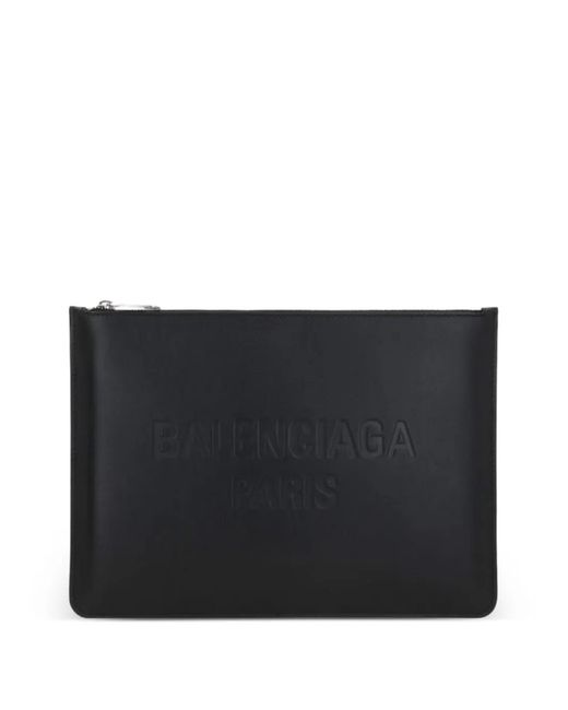 Balenciaga Black Logo-Embossed Leather Pouch for men