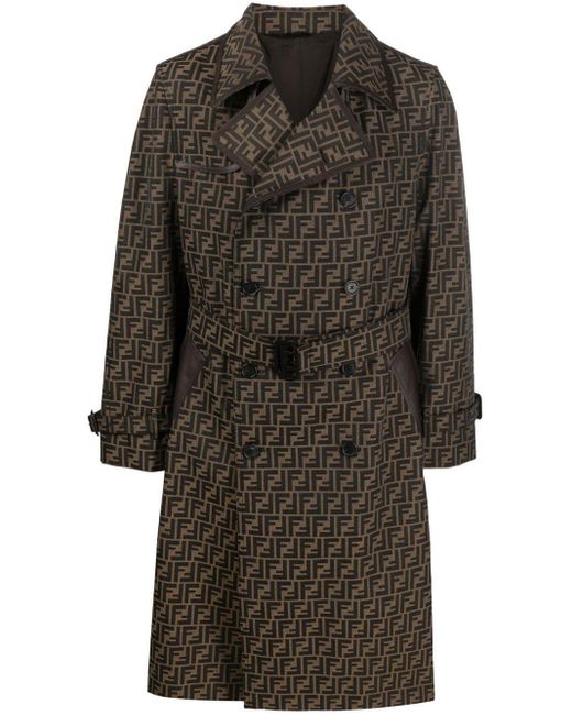 Fendi Black Ff Jacquard Double-breasted Trench Coat for men