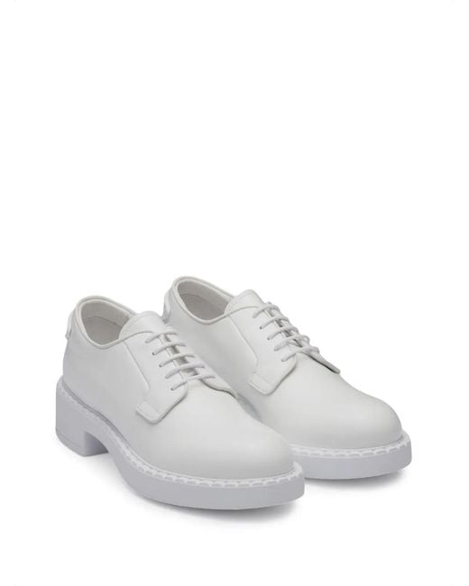 Prada White Round-Toe Lace-Up Shoes