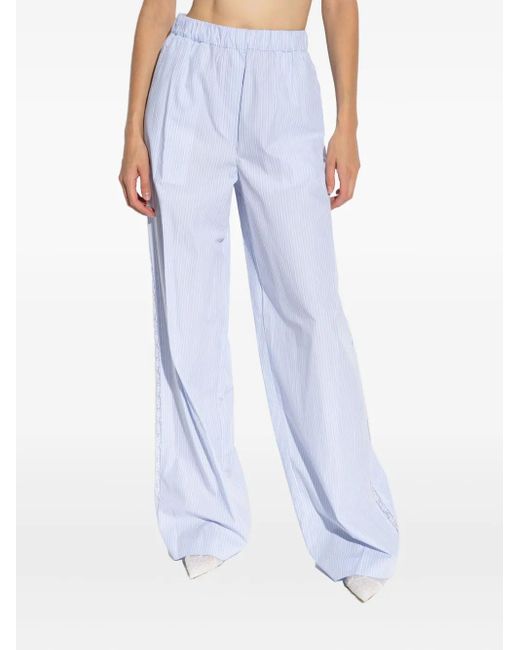 LoveShackFancy Blue Striped-Pattern Lace-Trimmed Trousers