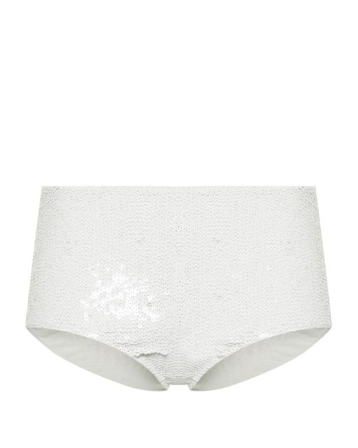P.A.R.O.S.H. White Sequined High-Waisted Bikini Bottoms