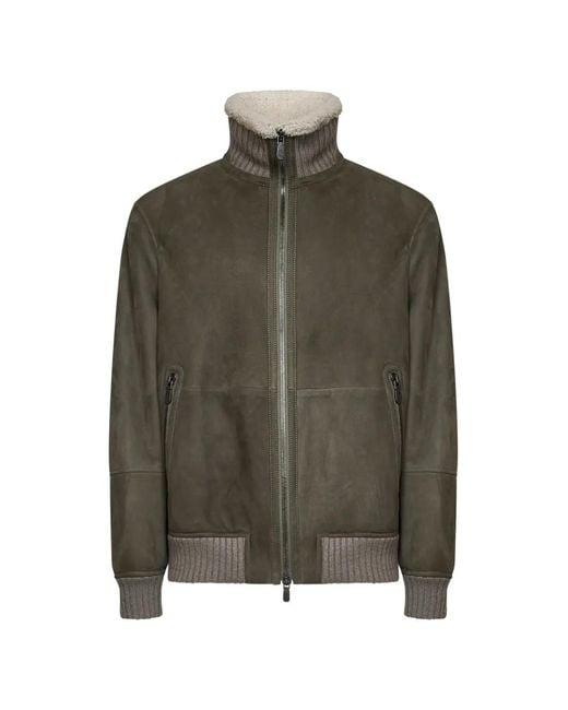 Brunello Cucinelli Green Shearling-Lined Ribbed-Knit Jacket for men
