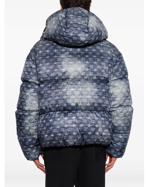 DSquared² Blue D2-Monogram Down Jacket for men