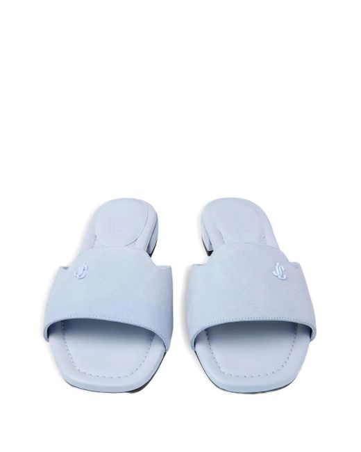 Jimmy Choo White Dina Logo-Embellished Suede Flat Sandals