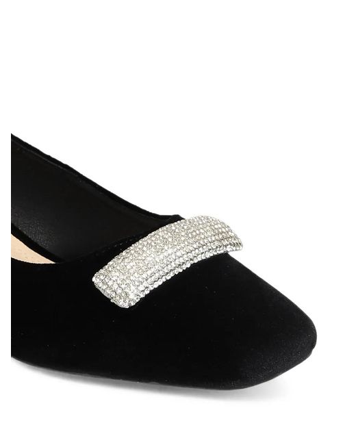 Twentyfourhaitch Black Crystal-Embellished Ankle-Strap Flat Pumps