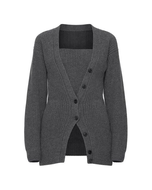 Alexander Wang Gray Button Square-Neck Cardigan