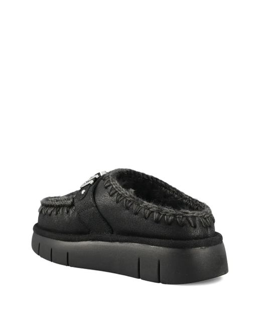Mou Black Bounce Logo-Plaque Braided-Trim Sandals