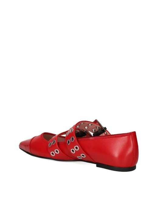 Pretty Ballerinas Red Buckle Eyelet Ballet Flats