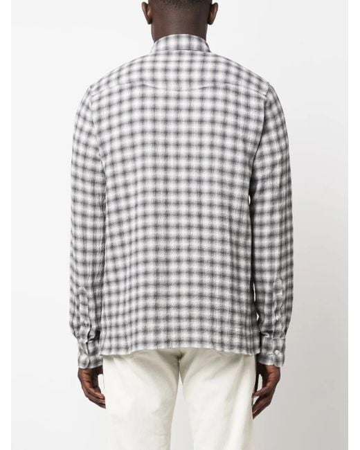 Officine Generale Gray Graphic-Print Seersucker Shirt for men