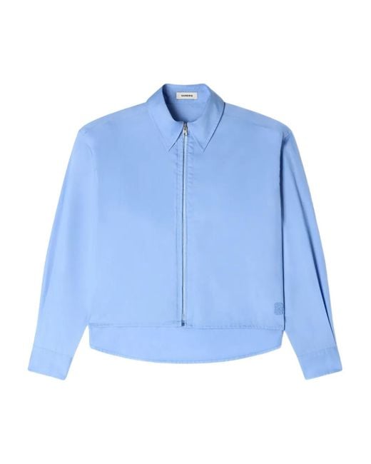 Sandro Blue Cropped Zipped Shirt