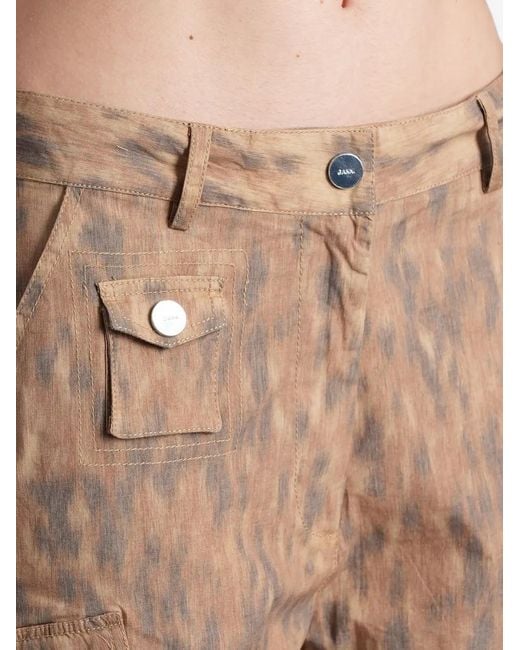 Ganni Natural Printed Cotton Trousers